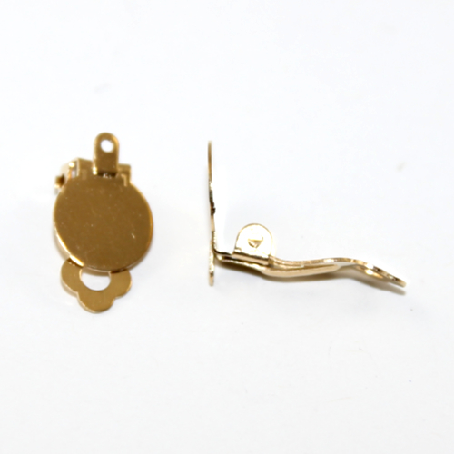 10mm Flat Pad Clip on Earring with Drop - 304 Stainless Steel - Gold