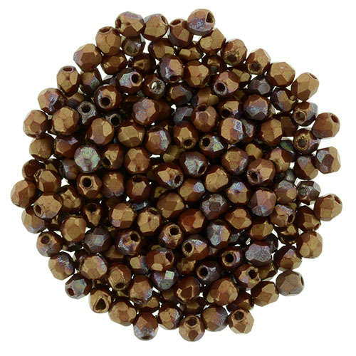 2mm - Matte - Oxidized Bronze Opaque Red - Faceted Round Firepolish - 50 Bead Strand - 1-02-YM9320