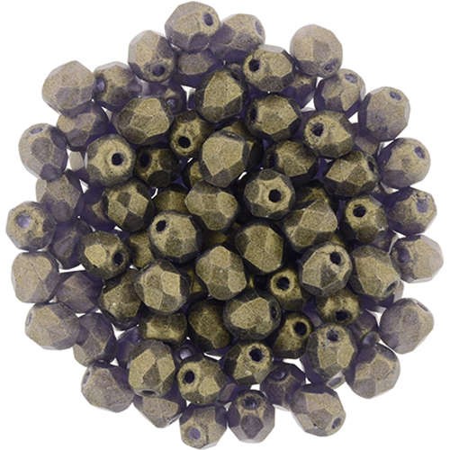 4mm - Sueded Gold Tanzanite - Faceted Round Firepolish - 50 Bead Strand - 1-04-MSG2051