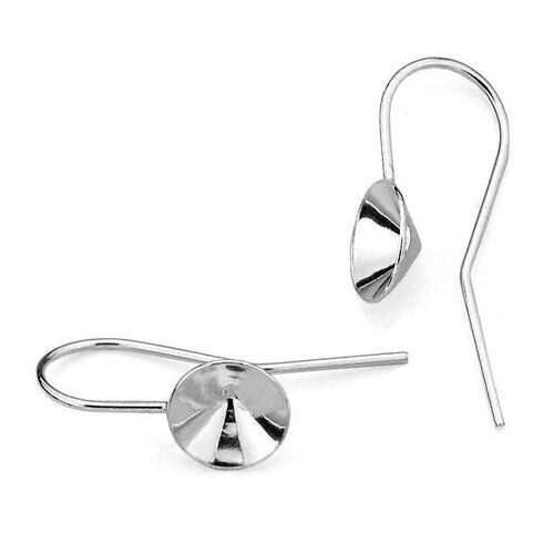 8mm (SS39) 1088 Chaton Ear Hook - 925 Sterling Silver - Platinum - Pair