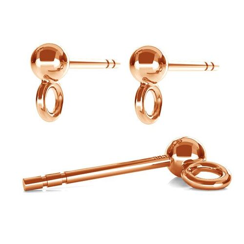 4mm Ball Stud with Loop & Butterfly Back - 925 Sterling Silver - 18K Rose Gold - Pair