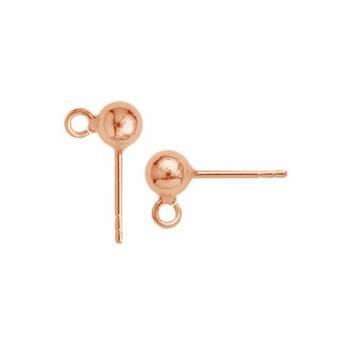 5mm Ball Stud with Loop & Butterfly Back - 925 Sterling Silver - 18K Rose Gold - Pair
