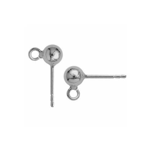 5mm Ball Stud with Loop & Butterfly Back - 925 Sterling Silver - Platinum - Pair