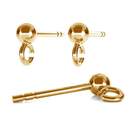 6mm Ball Stud with Loop & Butterfly Back - 925 Sterling Silver - 18K Light Gold - Pair