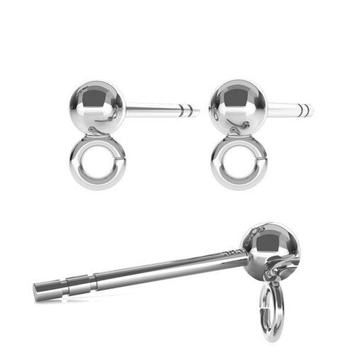 3mm Ball Stud with Cross Loop & Butterfly Back - 925 Sterling Silver - Pair
