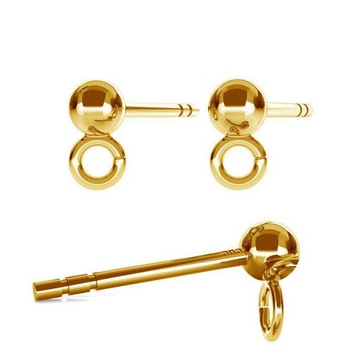 3mm Ball Stud with Cross Loop & Butterfly Back - 925 Sterling Silver - 18K Light Gold - Pair