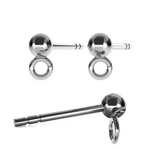 3mm Ball Stud with Cross Loop & Butterfly Back - 925 Sterling Silver - Platinum - Pair
