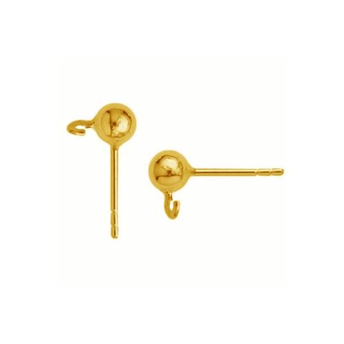 4mm Ball Stud with Cross Loop & Butterfly Back - 925 Sterling Silver - 24k Gold - Pair