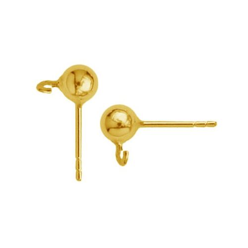 5mm Ball Stud with Cross Loop & Butterfly Back - 925 Sterling Silver - 24k Gold - Pair