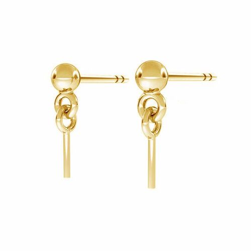 3mm Ball Stud with Glue in Pin & Butterfly Back - 925 Sterling Silver - 18K Light Gold - Pair