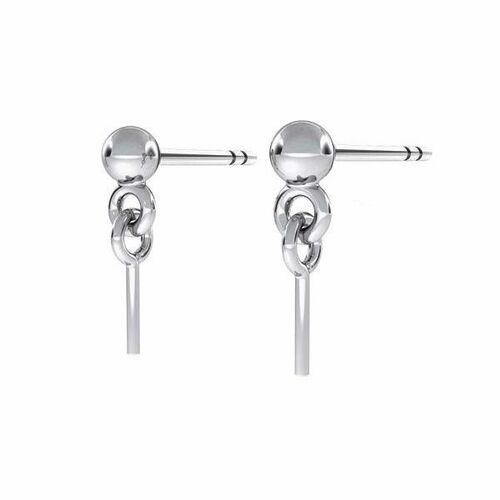 3mm Ball Stud with Glue in Pin & Butterfly Back - 925 Sterling Silver - Platinum - Pair