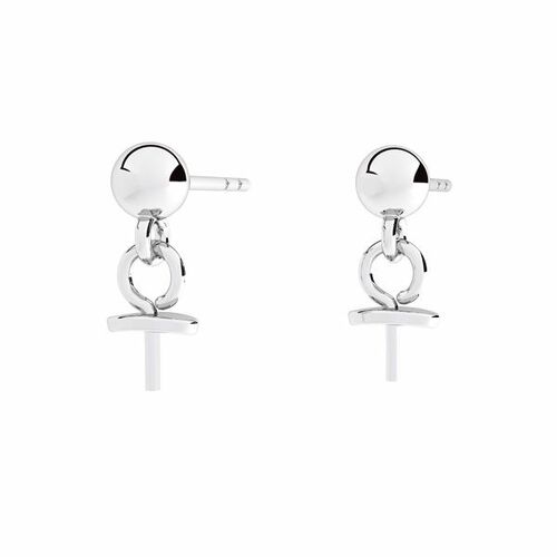 5mm Ball Stud with Glue in Pin & Butterfly Back - 925 Sterling Silver - Platinum - Pair