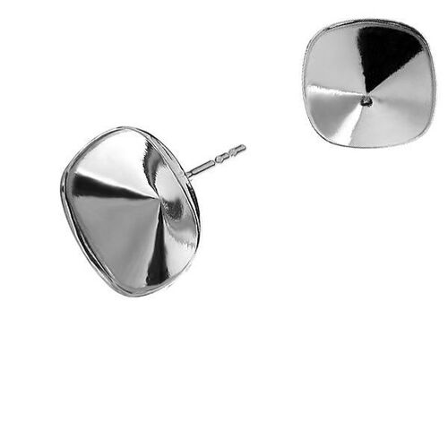 12mm 4470 Cushion Cut Square Stud Setting & Butterfly Back - 925 Sterling Silver - Pair
