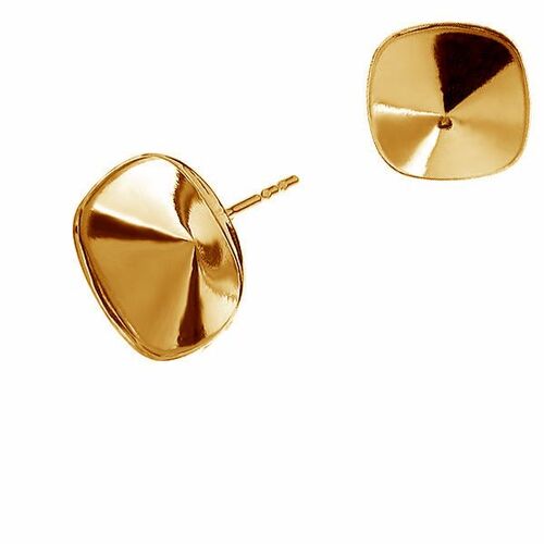 12mm 4470 Cushion Cut Square Stud Setting & Butterfly Back - 925 Sterling Silver - 18K Light Gold - Pair