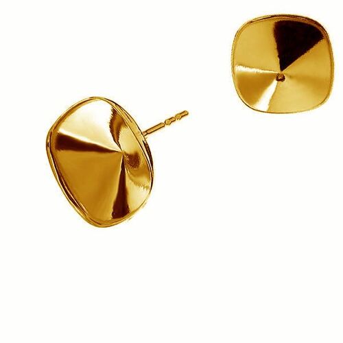 12mm 4470 Cushion Cut Square Stud Setting & Butterfly Back - 925 Sterling Silver - 24k Gold - Pair