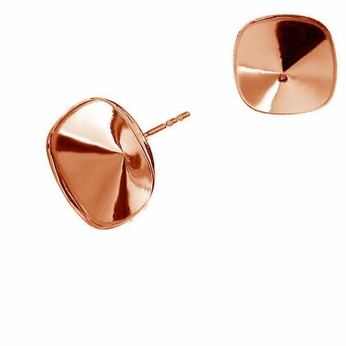 12mm 4470 Cushion Cut Square Stud Setting & Butterfly Back - 925 Sterling Silver - 18K Rose Gold - Pair