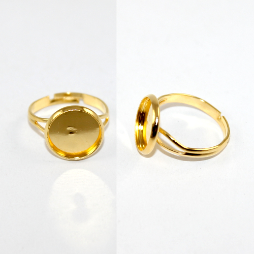 12mm Cabochon Setting Adjustable Ring - Bright Gold