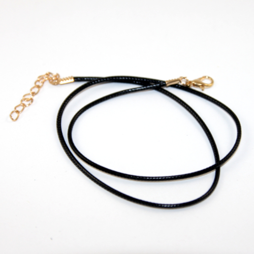 45cm - 2mm Wax Cotton Necklace with Extension Chain - Black & Gold - Bag of 5