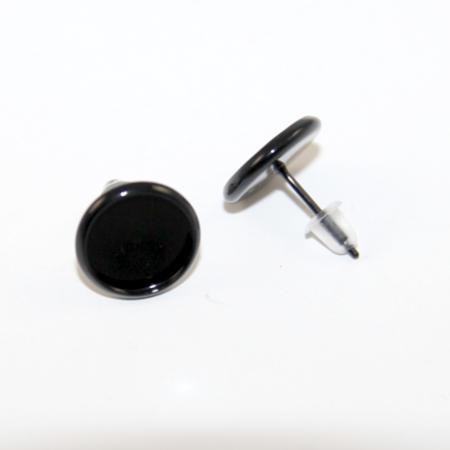 10mm Cabochon Setting Ear Studs - Pair with Rubber Backs - Black