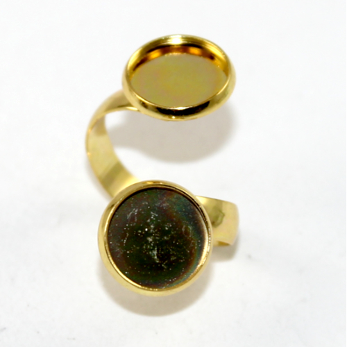 12mm Double Cabochon Ring Setting - Bright Gold
