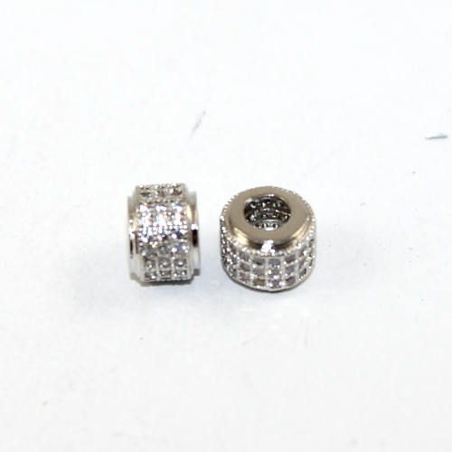6mm x 9mm Micro Pave Column Bead - Crystal - Silver