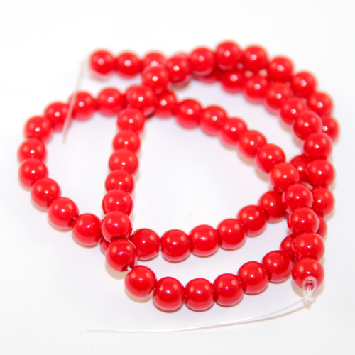 6mm Red Coral Jade Round Beads - 38cm Strand