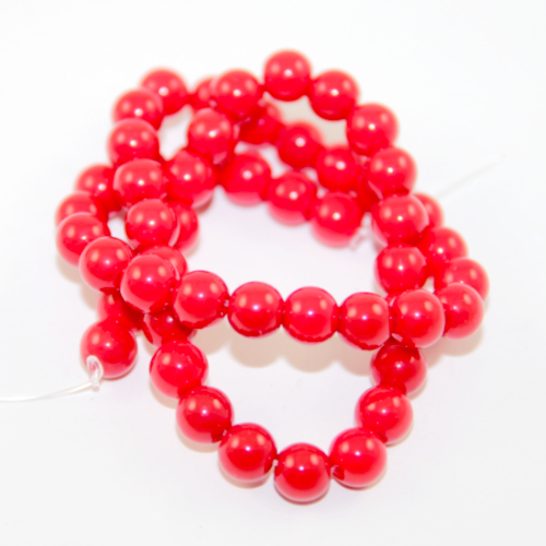 8mm Red Coral Jade Round Beads - 38cm Strand