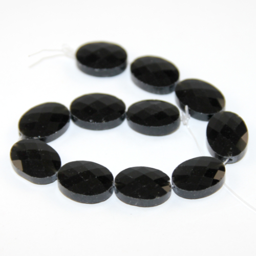 13mm x 18mm Faceted Black Agate Oval Beads - 19cm Strand
