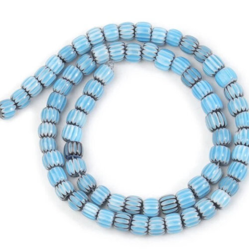 6mm Pale Blue Nepalese Lampwork Beads - 38cm Strand
