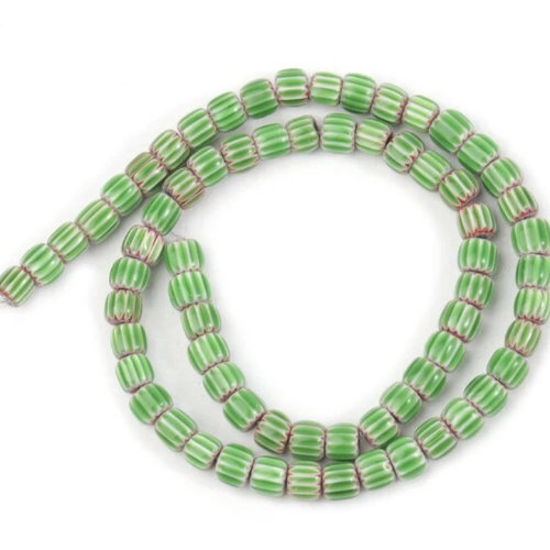 6mm Pale Green Nepalese Lampwork Beads - 38cm Strand