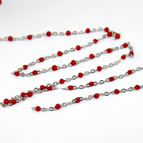 2mm x 3mm 304 Stainless Steel Cable Chain with an Enamel Ball - Red - sold in 10cm increments