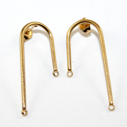 37mm Double Drop Cane Stud Earring 304 Stainless Steel with lower loop - Gold