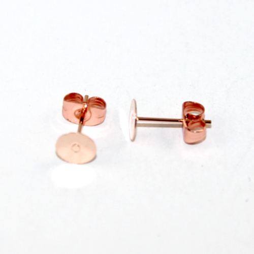 6mm Flat Back Stud with Butterfly Back - Pair - 304 Stainless Steel - Rose Gold
