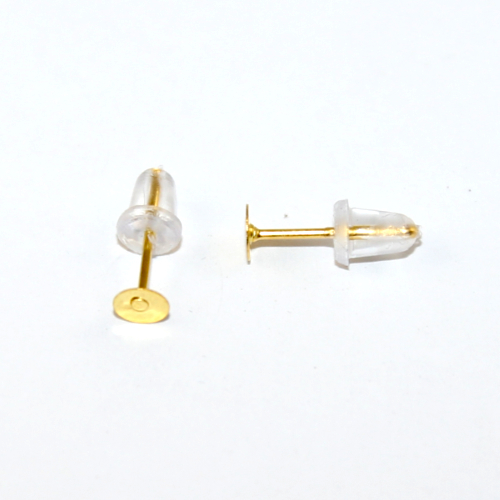 4mm Flat Pad Stud Earring with Rubber Back - Pair - Gold