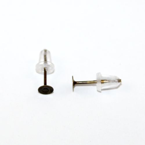 4mm Flat Pad Stud Earring with Rubber Back - Pair - Antique Bronze