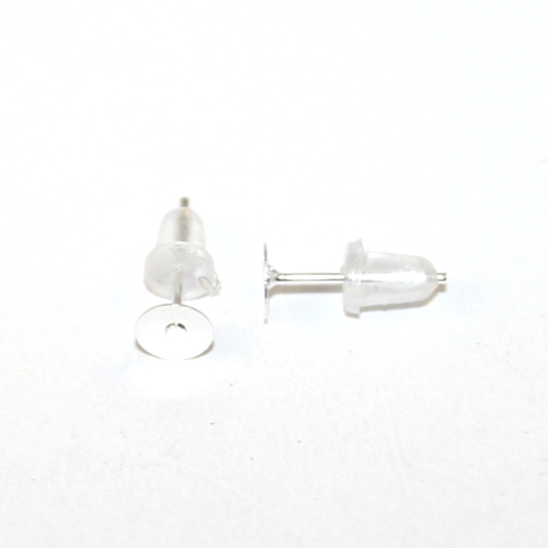 5mm Flat Pad Stud Earring with Rubber Back - Pair - Silver