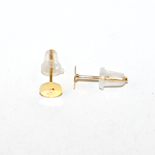 5mm Flat Pad Stud Earring with Rubber Back - Pair - Gold