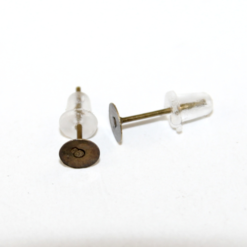 5mm Flat Pad Stud Earring with Rubber Back - Pair - Antique Bronze