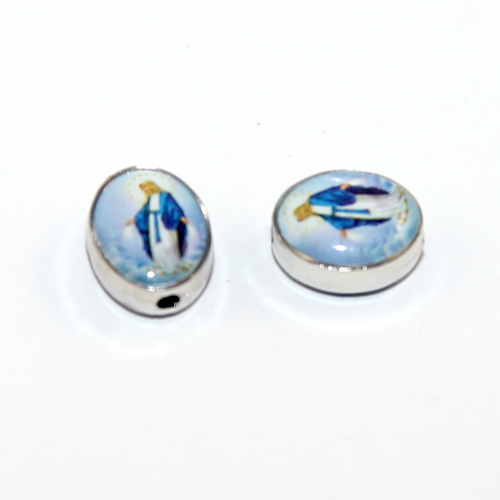 8mm x 10mm Medal Bead - Miraculous Mary - Platinum