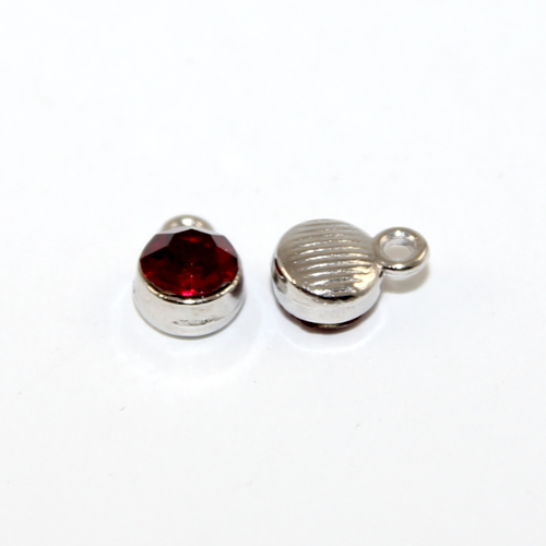 6mm Faceted Glass Birthstone Charm - Siam - January - Platinum - 2 Pieces