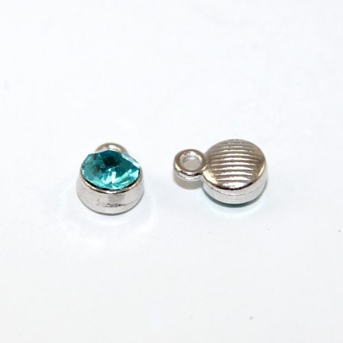 6mm Faceted Glass Birthstone Charm - Aquamarine - March - Platinum - 2 Pieces