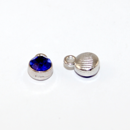 6mm Faceted Glass Birthstone Charm - Sapphire - September - Platinum - 2 Pieces