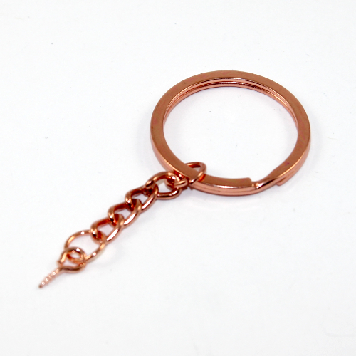 30mm Split Key Ring with a 30mm Chain and 10mm Screw Eye Pin  - Rose Gold