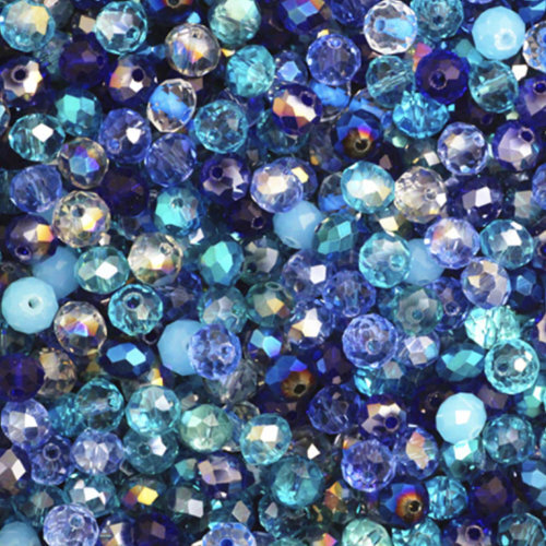 4mm x 6mm Rondelle Beads - Blue Mix - 50 Piece Bag