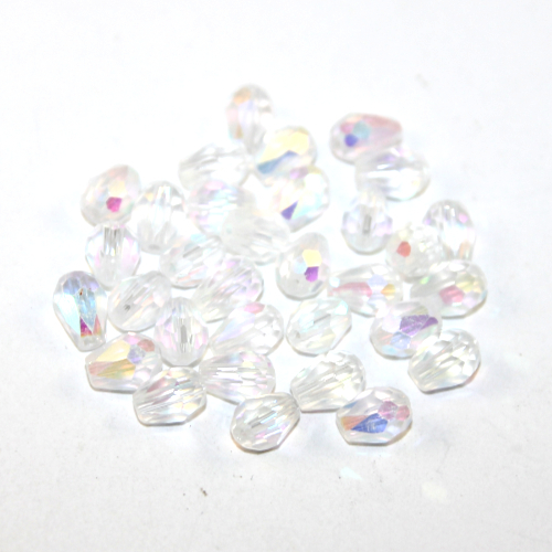 5mm x 7mm Crystal AB Faceted Tear Drop Bead - 20 Piece Bag