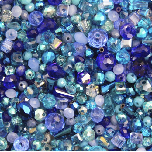 Mixed Faceted Shaped Bead - Blue Mix - 8gm Bag