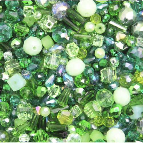 Mixed Faceted Shaped Bead - Green Mix - 8gm Bag
