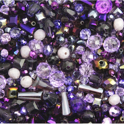 Mixed Faceted Shaped Bead - Purple Mix - 8gm Bag