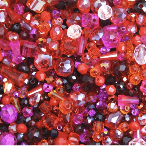 Mixed Faceted Shaped Bead - Red Mix - 8gm Bag