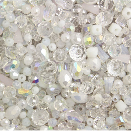 Mixed Faceted Shaped Bead - White Mix - 8gm Bag